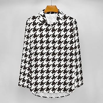 Long Sleeve Button Down Shirts for Women, Houndstooth Black